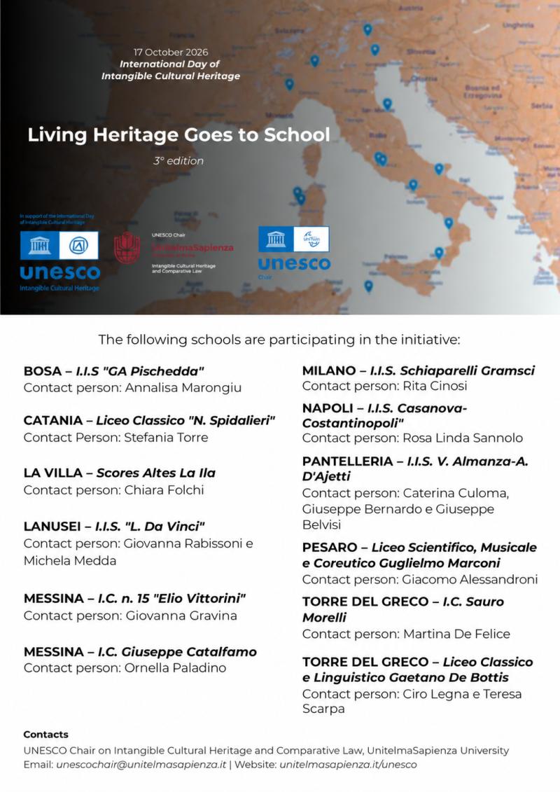 Living Heritage Goes to School | 3rd edition A day of discussion on ICH among students and teachers in Italian schools