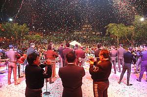 Mariachi, string music, song and trumpet