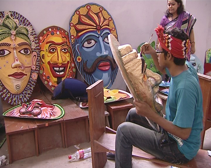 A student of the Faculty of Fine Art painting a mask for use in Mangal Shobhajatra on Pahela Baishakh. The activists carry a wide range of colourful masks when they participate in the vibrant procession on 14 April. 