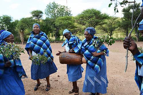 The drummer, Florah Olebeng Letsholo, with the Council of Elderly Women