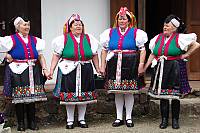 The members of the folk song circle from Hollókő (UNESCO World Heritage Site) are singing local folk songs in the old town