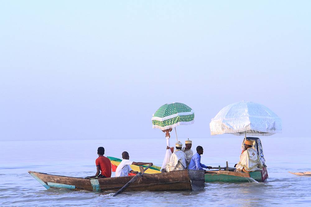 In the island found in lake Zeway, the tabot (replicas of the Ark of the Covenant) of the parish chruch is accompanied with boats.