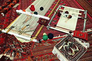 Traditional turkmen carpet making art in Turkmenistan