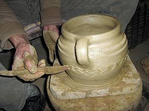 Zlakusa pottery making, hand-wheel pottery making in the village of Zlakusa