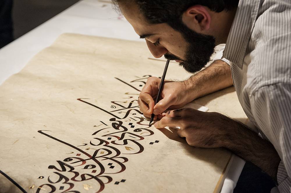 Photo of Kuwaiti calligrapher Mr Jassim Meraj