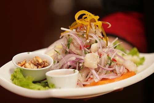 Ceviche is a traditional culinary dish prepared with raw fish marinated in lemon, seasoned with chili pepper and salt and accompanied with local grown produce, which makes possible the existence of a quite large number of ceviche varieties