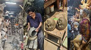 In Kolkata, small artisanal workshops sculpt images of the goddess Durga and her family using unfired clay pulled from the Ganga River ahead of the Durga Puja.