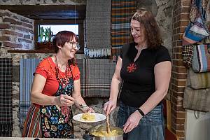 Cooking and eating Mulgi puder, traditional mashed potato with barley in the Mulgimaa region, Estonia