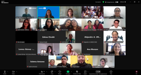 Screenshot taken during the online meeting on 13 August 2024, as part of the project ‘Latin America and the Caribbean: Strengthening Capacities for Resilient Communities Through Sustainable Tourism and Heritage Safeguarding’ focusing on the component of living heritage